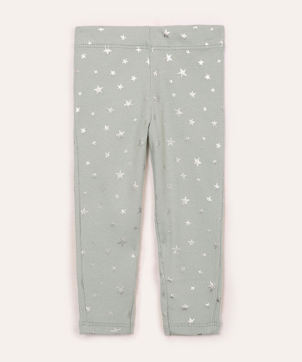 calça legging de algodão infantil estrelas verde