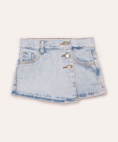 short saia jeans infantil com transpasse azul 3 short saia jeans infantil com transpasse azul 3