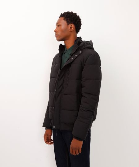 jaqueta puffer encorpada com capuz preto M
