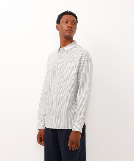 camisa comfort com linho listrada branca M