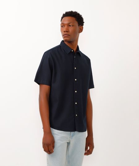 camisa comfort texturizada manga curta azul marinho P