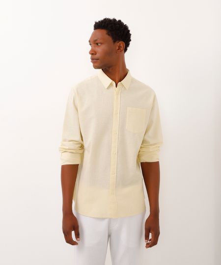 camisa comfort com linho manga longa amarelo P