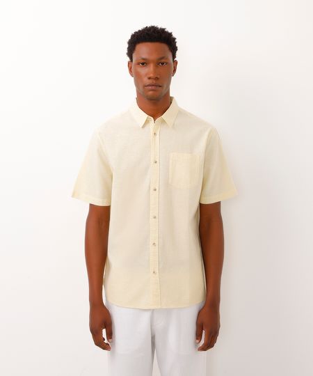 camisa comfort com linho manga curta - amarelo P