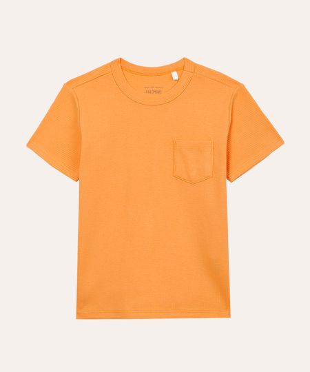 camiseta de algodão infantil com bolso laranja 8