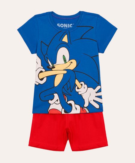 conjunto de algodão curto infantil sonic azul 1