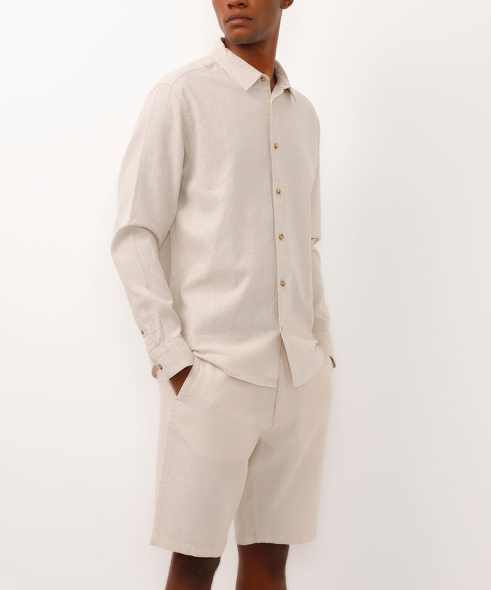 bermuda reta de alfaiataria com linho - kaki