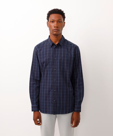 camisa manga longa quadriculada azul marinho P