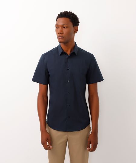 camisa slim fit manga curta azul marinho PP camisa slim fit manga curta azul marinho PP