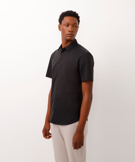 camisa slim fit manga curta preto PP