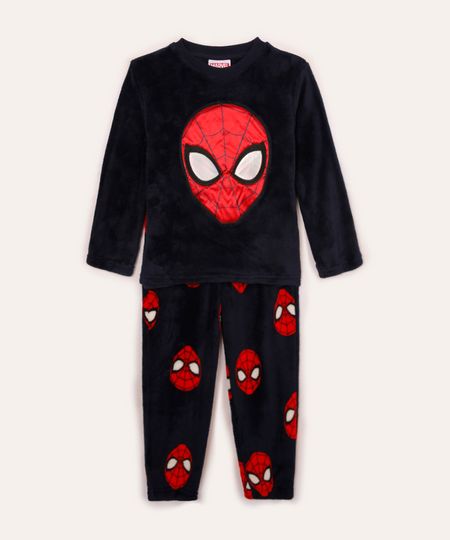 pijama de pelúcia longo infantil homem aranha azul marinho 2