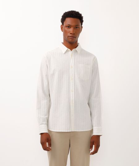 camisa comfort com linho listrada azul M