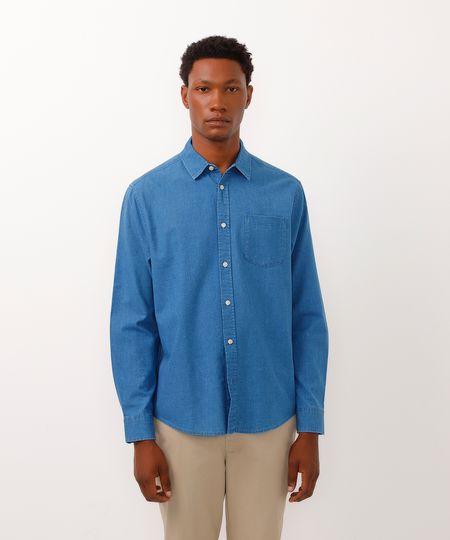 camisa de algodão comfort manga longa azul escuro G camisa de algodão comfort manga longa azul escuro G