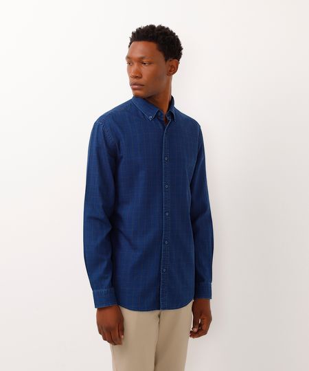 camisa de algodão comfort manga longa azul marinho P