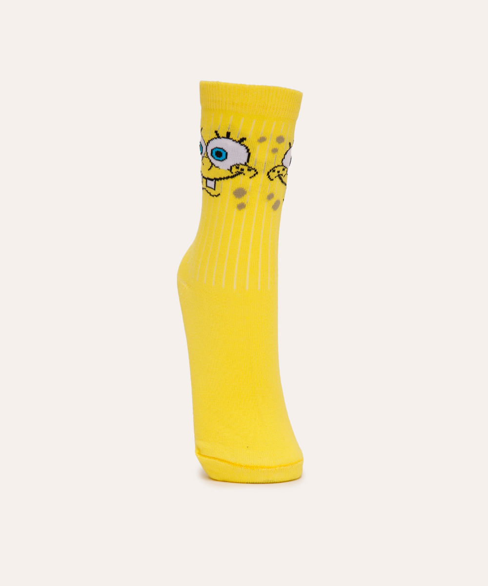 meia cano longo bob esponja amarelo
