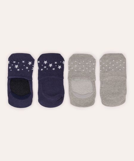 kit de 2 pares de meias invisível estrelas colorido 34-39