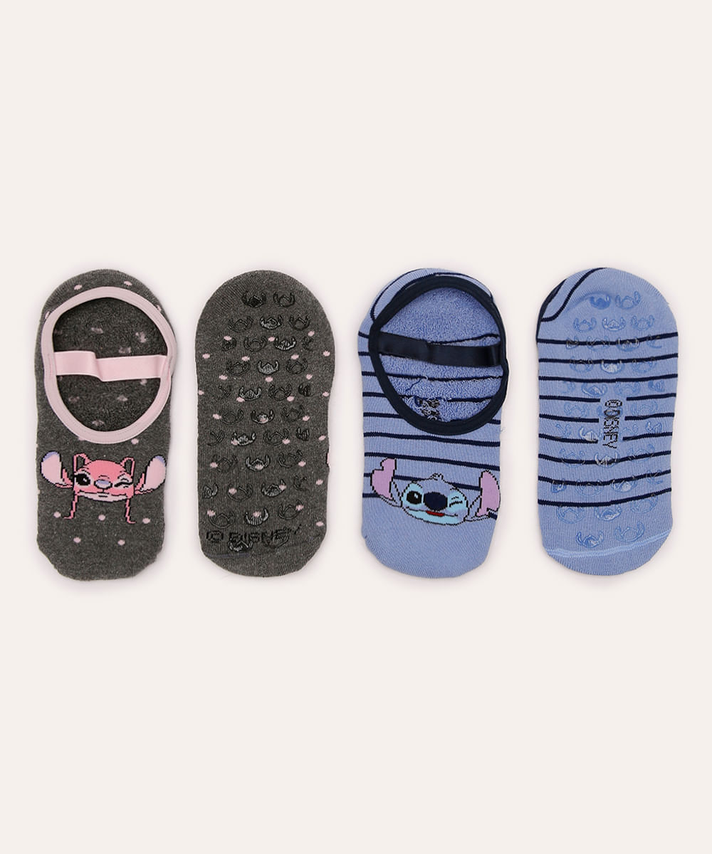 kit de 2 pares de meias sapatilha antiderrapante stitch e angel colorido kit de 2 pares de meias sapatilha antiderrapante stitch e angel colorido