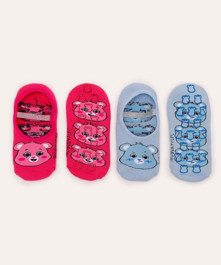 kit de 2 pares de meias sapatilhas antiderrapante ursinhos carinhosos colorido 34-39