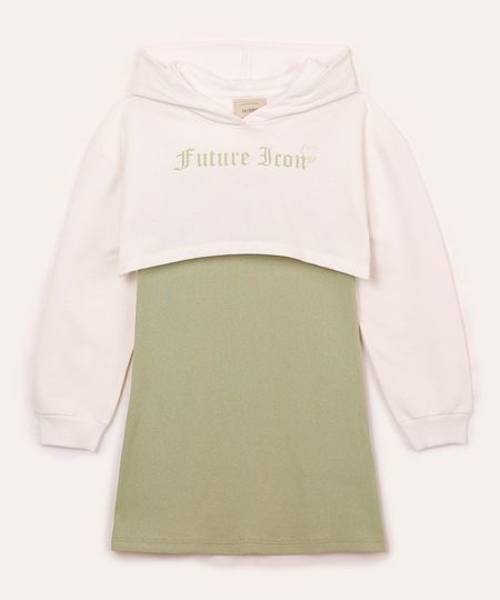 vestido de algodão com sobreposição infantil verde 6