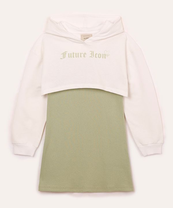 vestido de algodão com sobreposição infantil verde 12