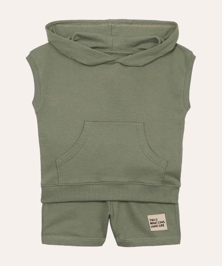 conjunto de moletinho infantil manga curta com capuz verde 1