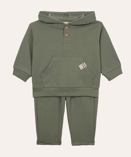 conjunto de moletom infantil canelado com capuz - verde escuro 1 conjunto de moletom infantil canelado com capuz - verde escuro 1