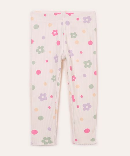 calça legging de algodão infantil floral off white 3