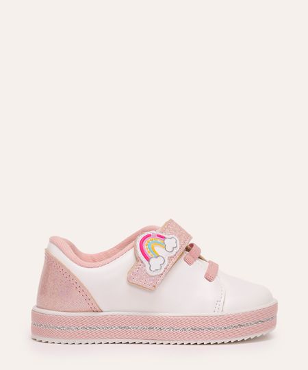 tênis infantil com brilho com arco iris molekinha branco 22