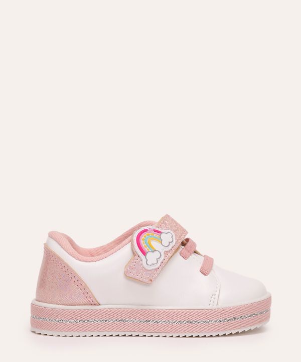 tênis infantil com brilho com arco iris molekinha branco 22