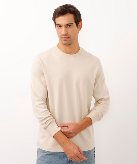 camiseta de algodão peruano manga longa - bege claro GG