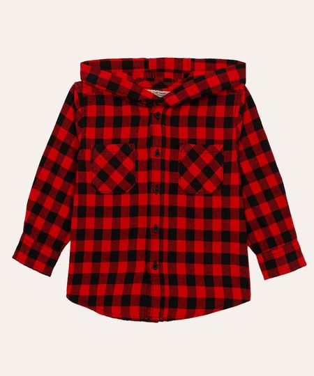 camisa flanelada com capuz infantil xadrez vermelha 1