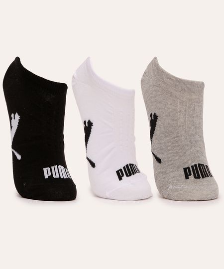 kit de 3 pares de meias sapatilha puma cinza 34-39