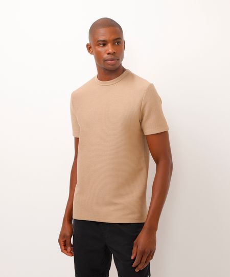 camiseta texturizada manga curta bege PP