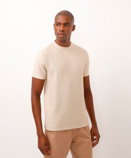 camiseta texturizada manga curta bege G