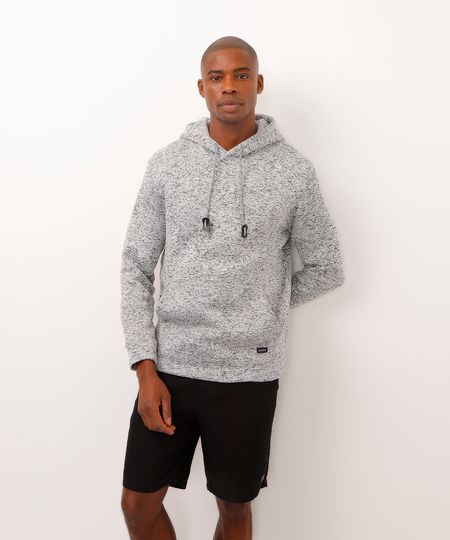 blusão de moletom tricot com capuz e bolso cinza mescla P