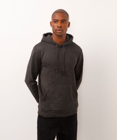 blusão de moletom tricot com capuz e bolso cinza escuro P