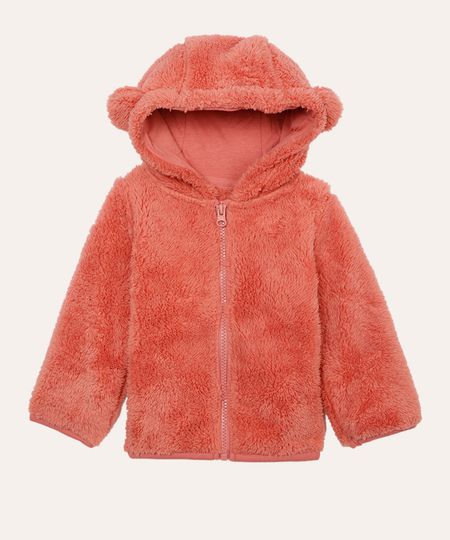 jaqueta de pelúcia infantil com capuz rosa 0-3