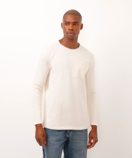 camiseta de moletinho confort com bolso off white G