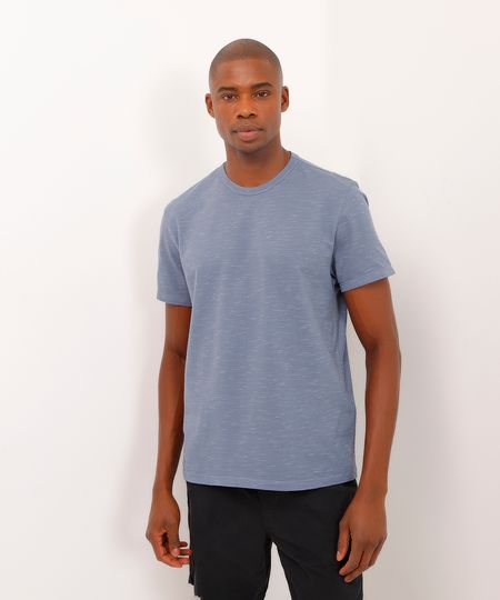 camiseta de algodão texturizada azul PP