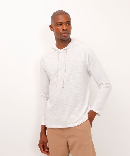 camiseta de algodão com capuz manga longa off white PP