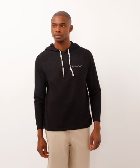 camiseta de algodão com capuz manga longa preta M camiseta de algodão com capuz manga longa preta M