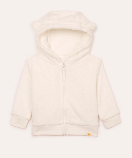 jaqueta de plush infantil com capuz e brilho off white 2