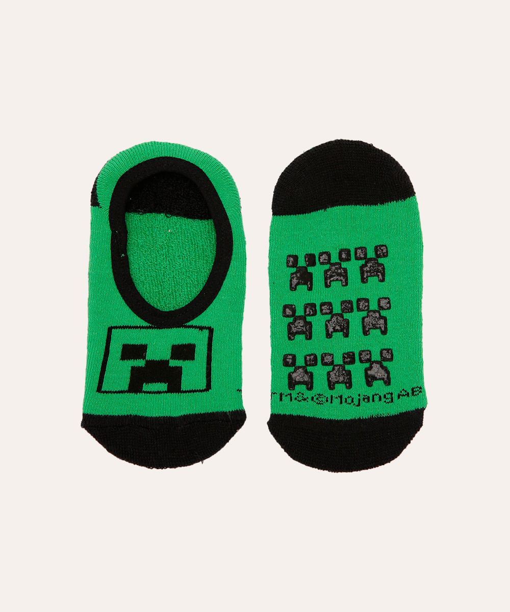 meia sapatilha infantil minecraft com antiderrapante verde