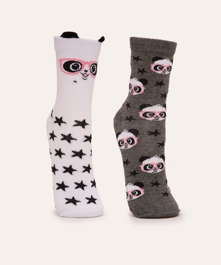 kit de 2 pares infantil de meias luluca colorido 34-37