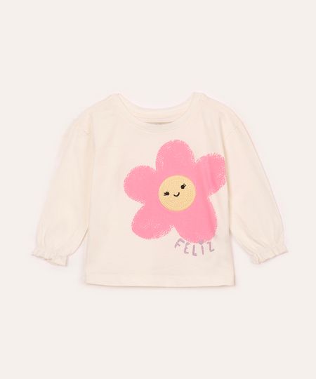 blusa de chenille infantil bordado de flor off white 2