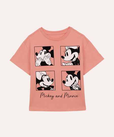 camiseta de algodão infantil mickey e minnie  rosa 12
