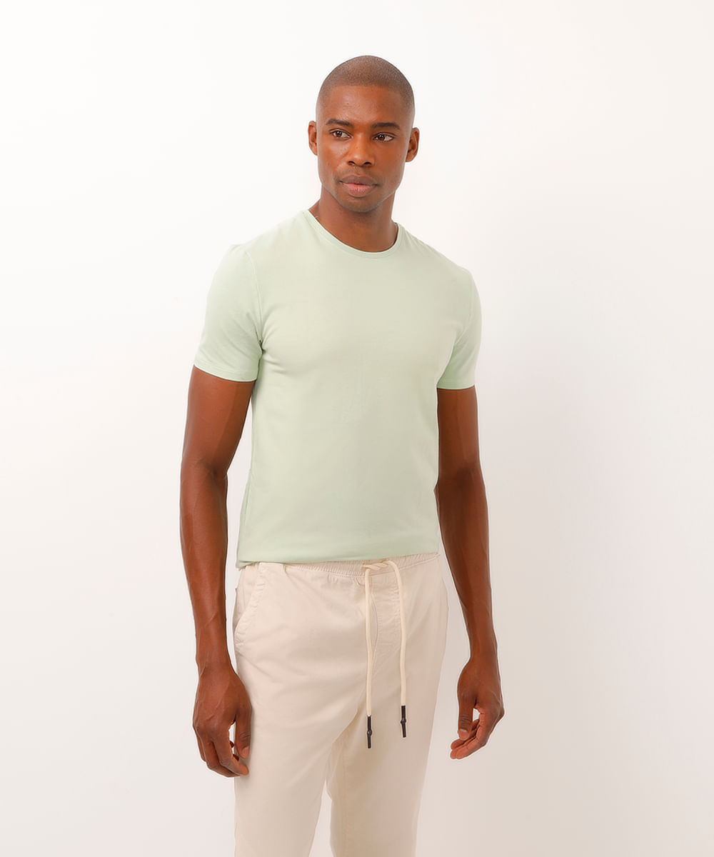camiseta slim básica manga curta - verde claro