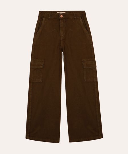 calça wide leg cargo de sarja juvenil verde 10