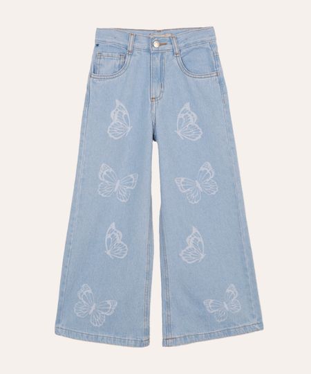 calça jeans wide leg borboletas azul 4