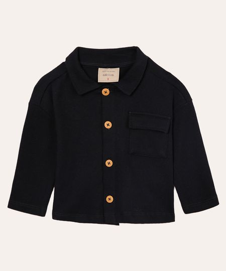 camisa de algodão infantil com bolsos azul marinho 1