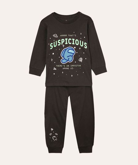 pijama de algodão infantil among us brilha no escuro cinza 8